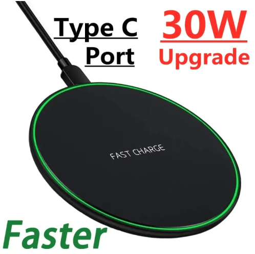 30W Fast Wireless Charging Pad LED Indicator, Ultra-Thin Design