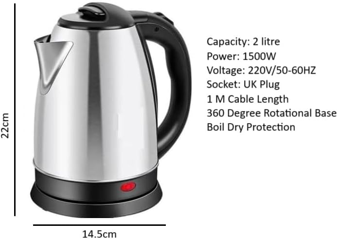 Electric Kettle 2.0 Litre Capacity 1500W Tea and Coffee Kettle Water Warmer Fast Boil
