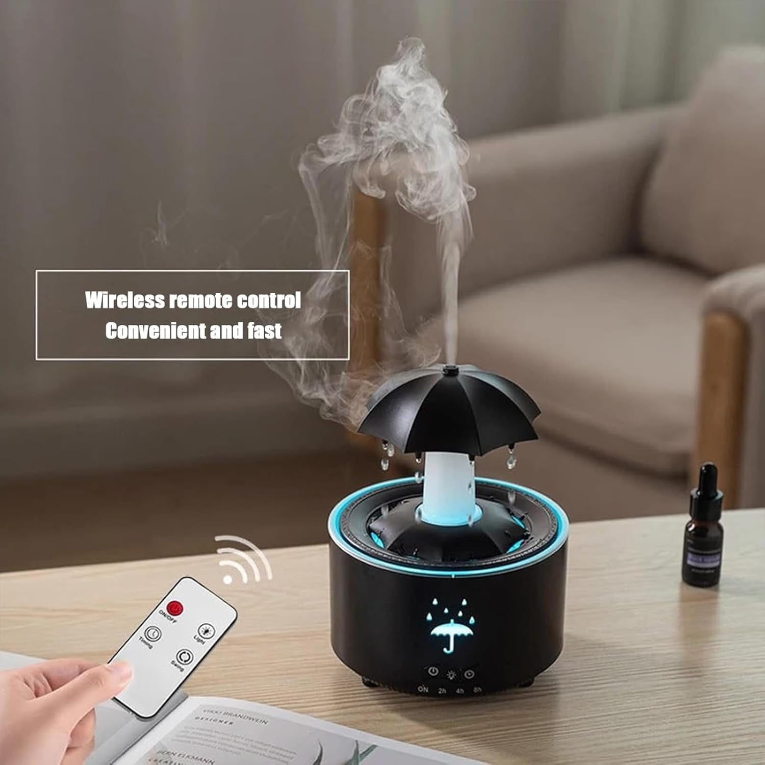 Generic Umbrella Humidifier, 7-Color LED Rotating Aroma Diffuser With Remote