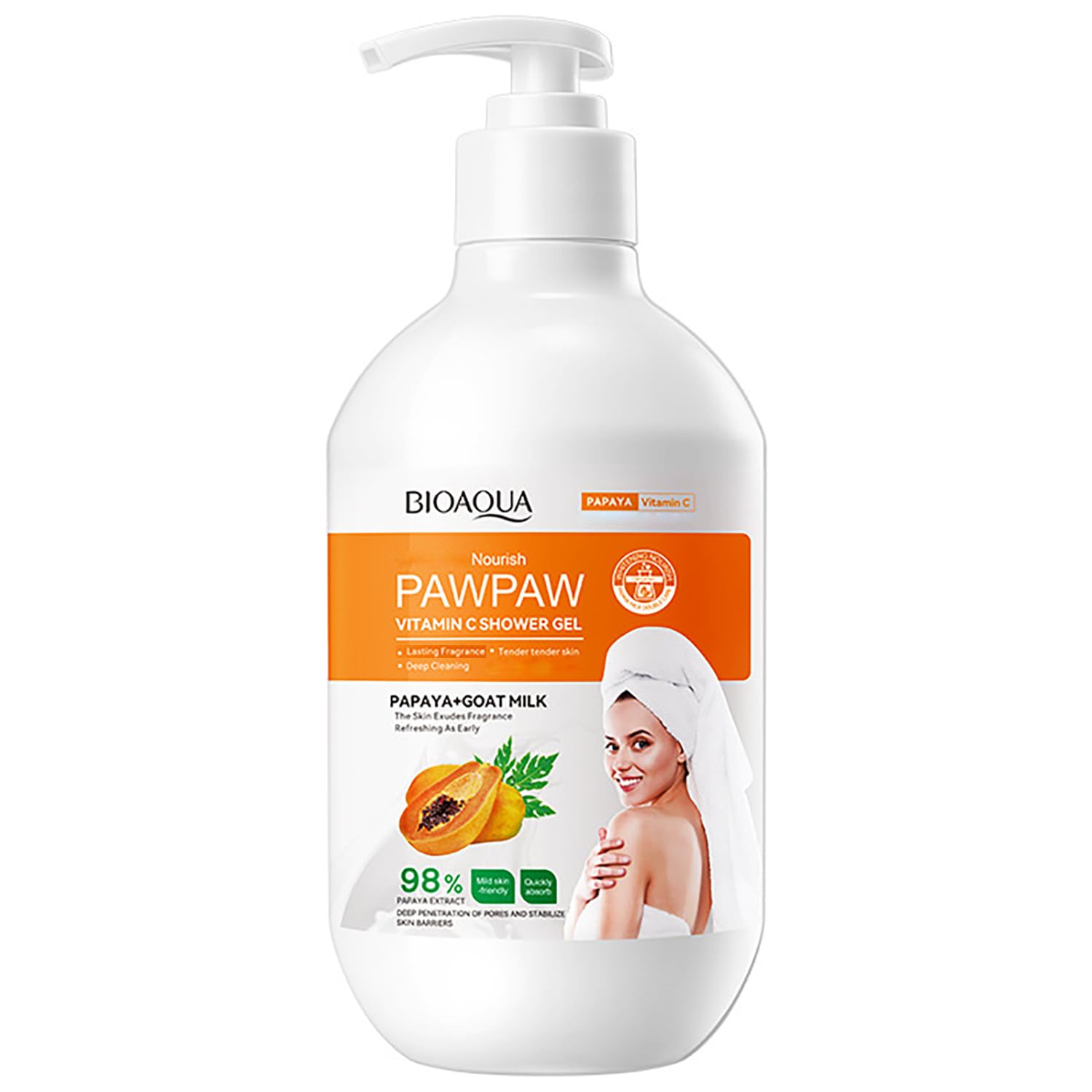BIOAQUA Nourish PawPaw Vitamin C Shower Gel 98% Deep Cleaning 480ml