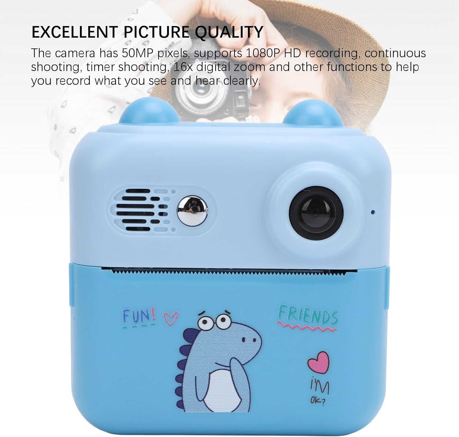 Instant Print Camera, 50MP 1080P 16x Digital Zoom Digital Camera with 2.4 Inch HD