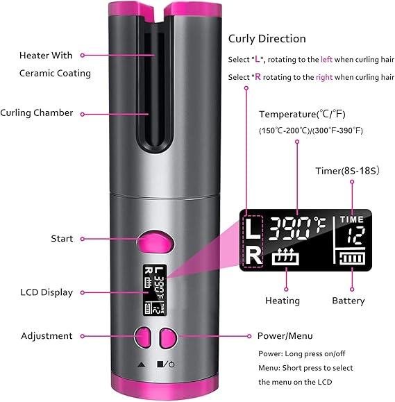 Unbound Cordless Automatic Hair Curler, Anti-Tangle Wireless Auto Curling Iron Wand, Portable USB Rechargeable
