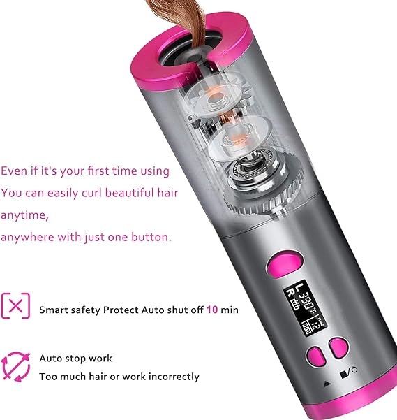 Unbound Cordless Automatic Hair Curler, Anti-Tangle Wireless Auto Curling Iron Wand, Portable USB Rechargeable