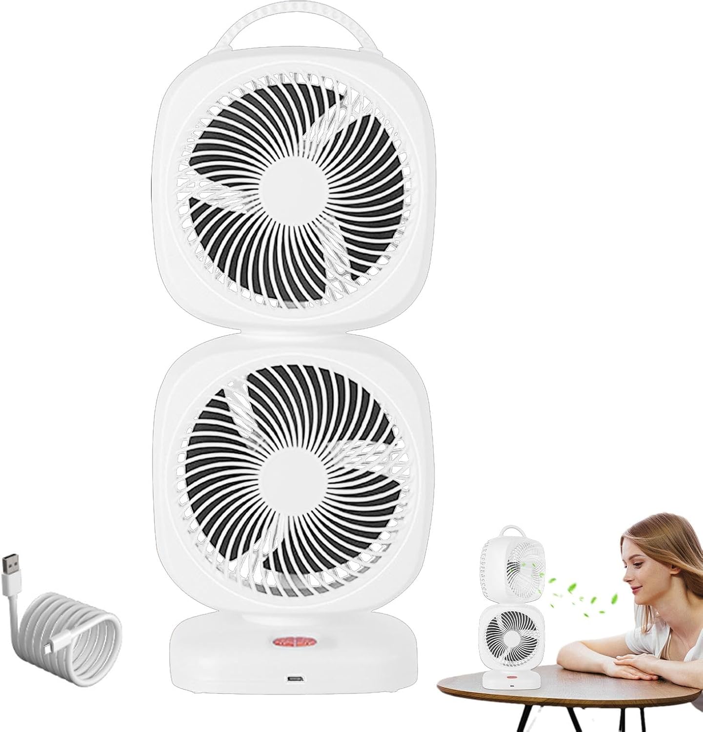 Table Top Fans - Dual Head Small Table Fan | 350 Degrees Oscillation Small Room Fan