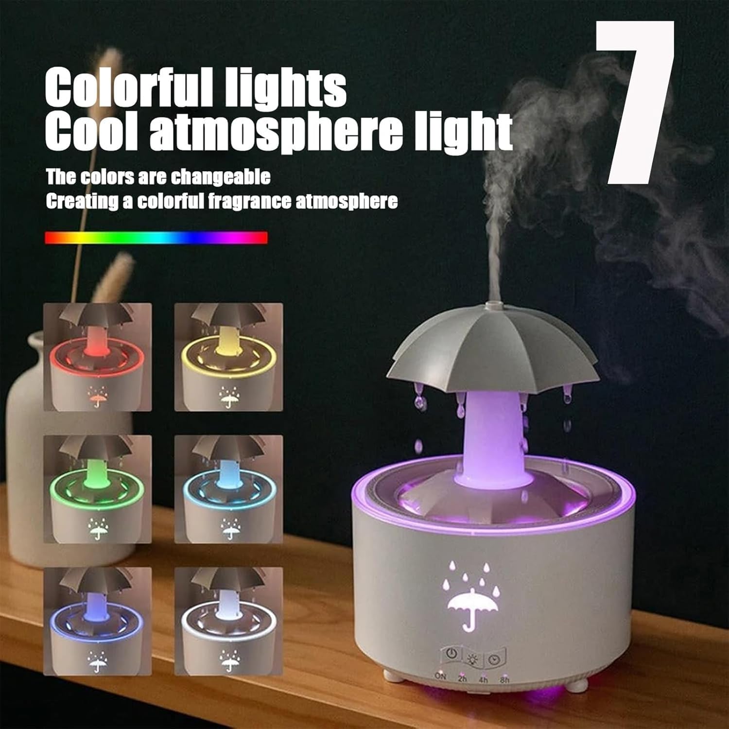 Generic Umbrella Humidifier, 7-Color LED Rotating Aroma Diffuser With Remote