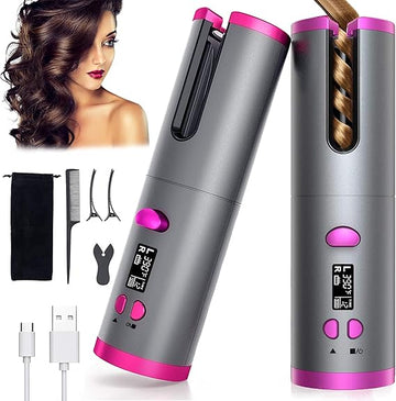 Unbound Cordless Automatic Hair Curler, Anti-Tangle Wireless Auto Curling Iron Wand, Portable USB Rechargeable