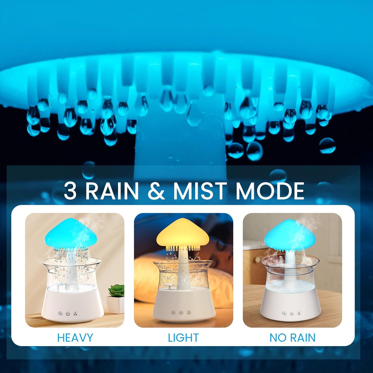 Diffuserlove Rain Cloud Humidifier Water Drip Humidifier with Remote Waterfall Lamp