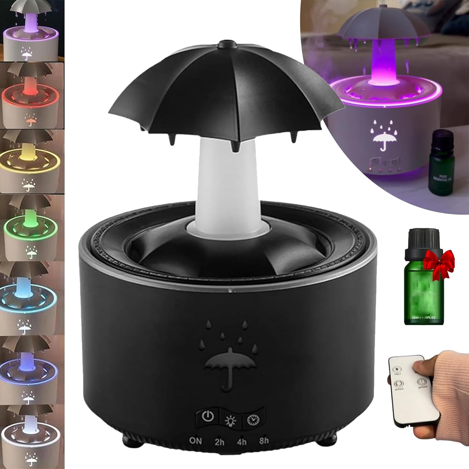 Generic Umbrella Humidifier, 7-Color LED Rotating Aroma Diffuser With Remote