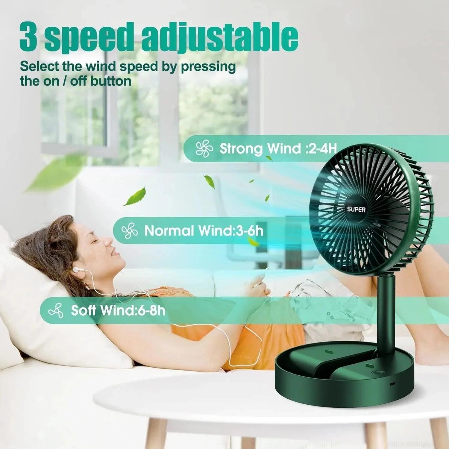Telescopic Folding Fan, Mini Electric Desktop Fan
